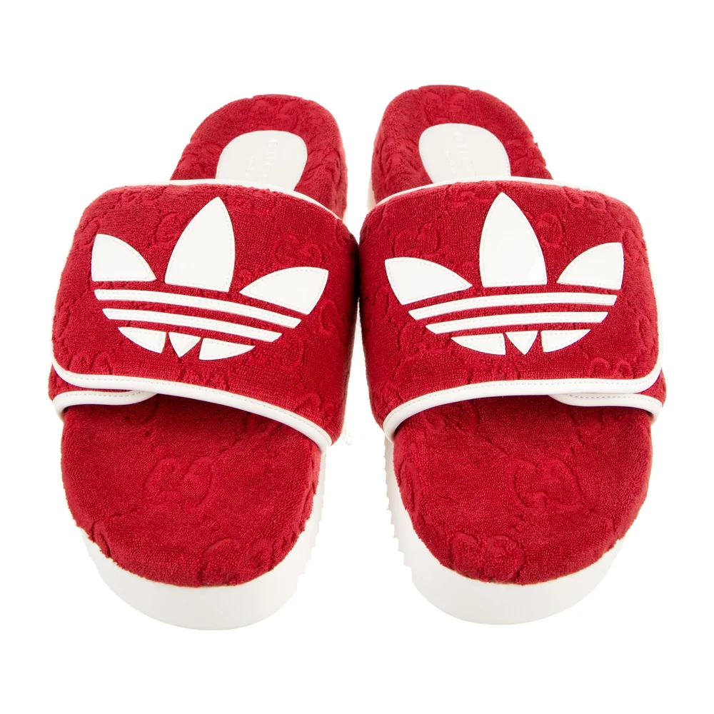 GUCCI ADIDAS MEN RED PLATFORM GG LOGO SLIDE SANDLAS NIB